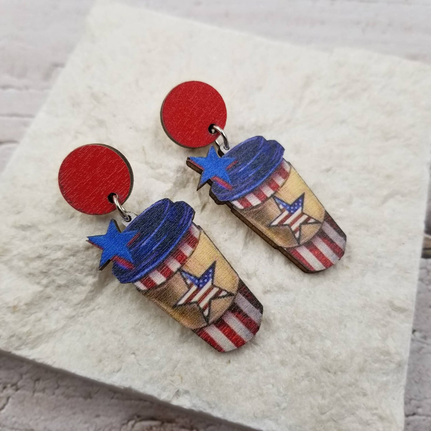 Fourth of July Patriotic Coffee Earrings