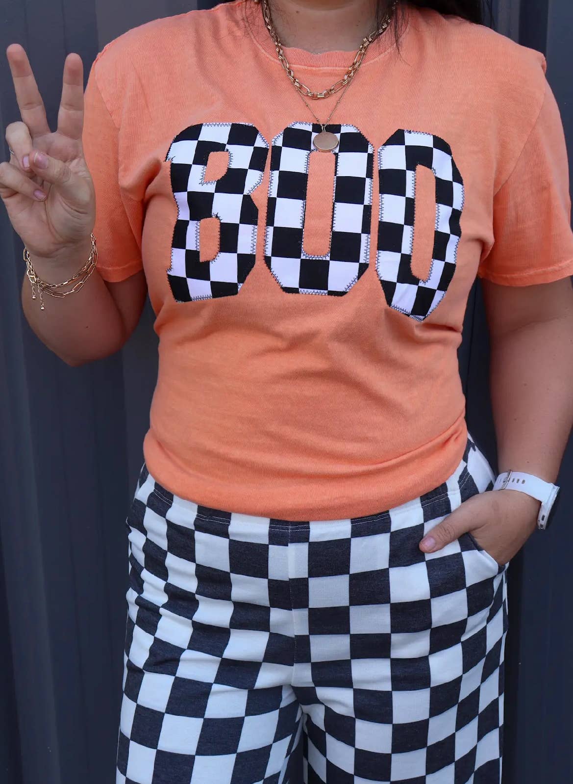 Boo Halloween Checkerboard Short Sleeve