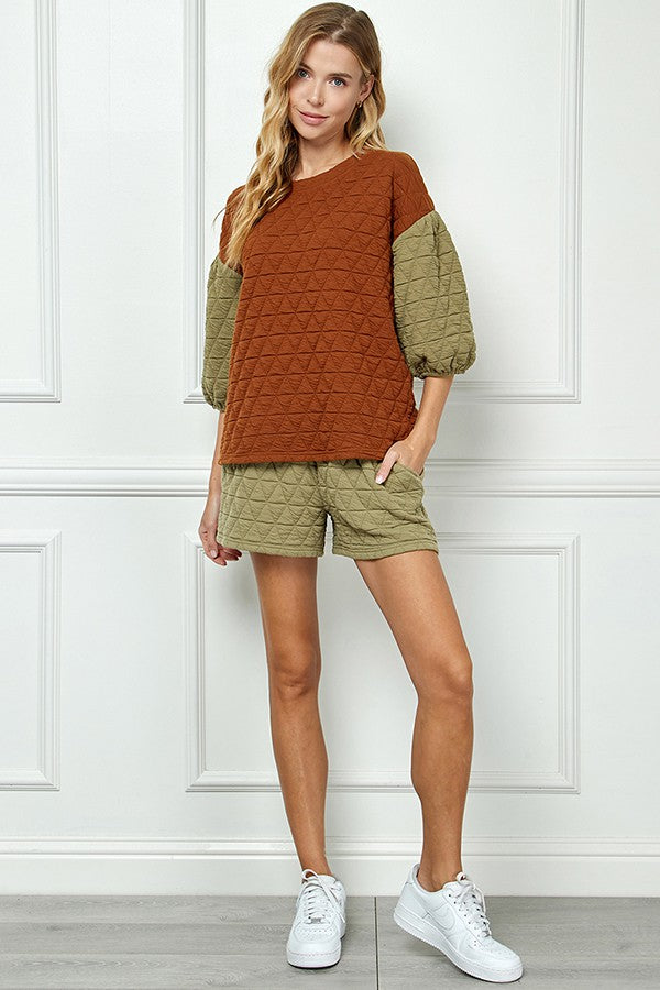 Color Mix Quilted Top & Pant Set