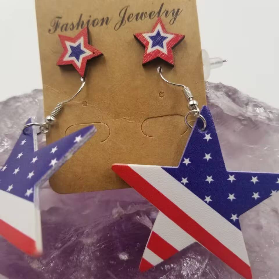 Patriotic Star Leather Earrings Set