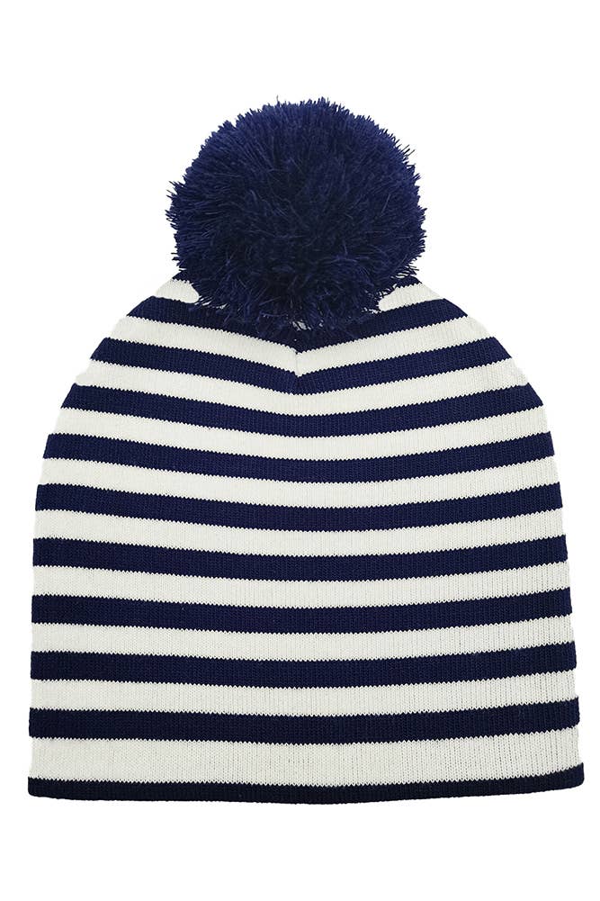 Two Tone Stripe Christmas Holiday Pom Beanie