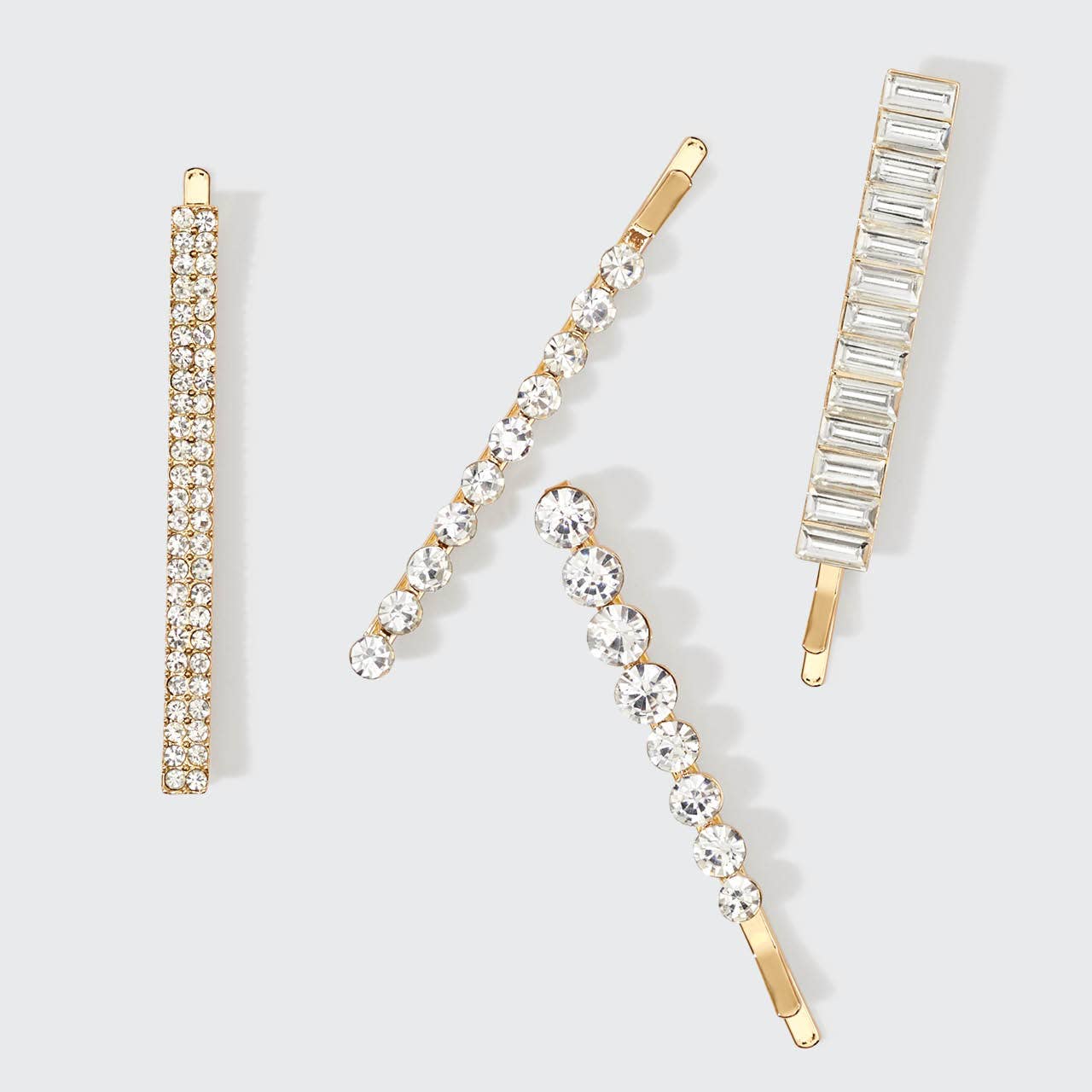 Metal Rhinestone Assorted Bobby Pins 4pc Set -(Gold)