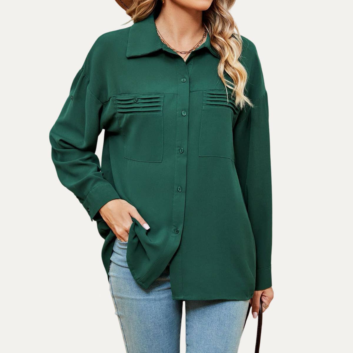 Working Out Solid Long Sleeve Pocket-Font Shirt: