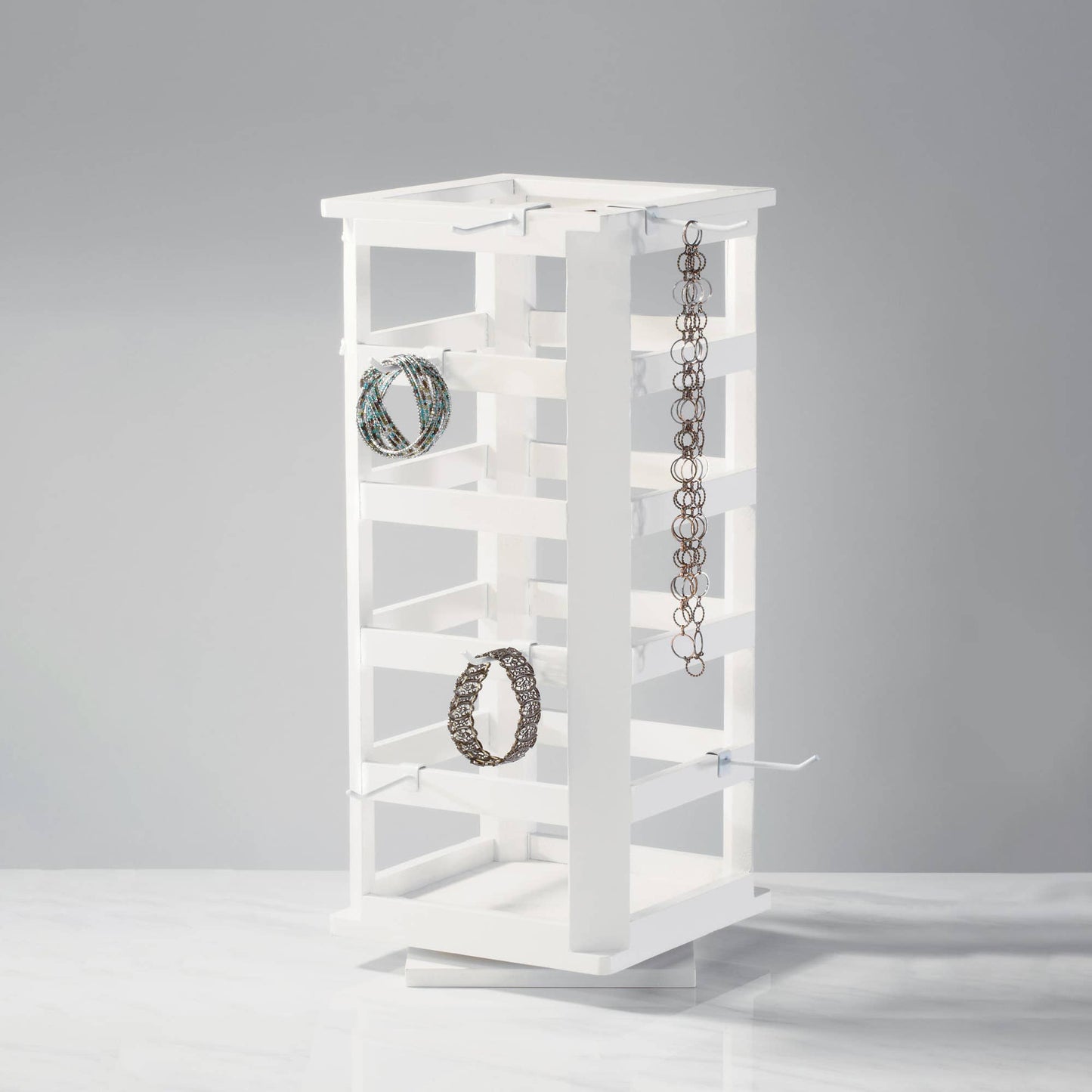 Square Wood Jewelry Spinner (Comes with 40 hooks)