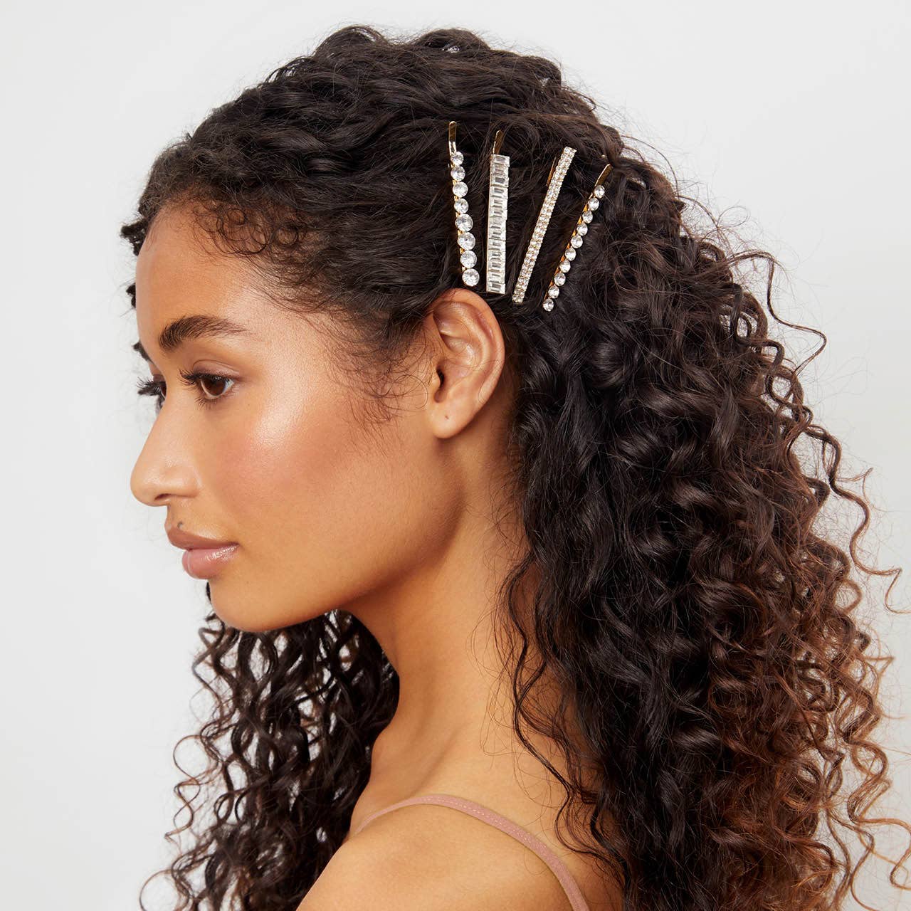 Metal Rhinestone Assorted Bobby Pins 4pc Set -(Gold)