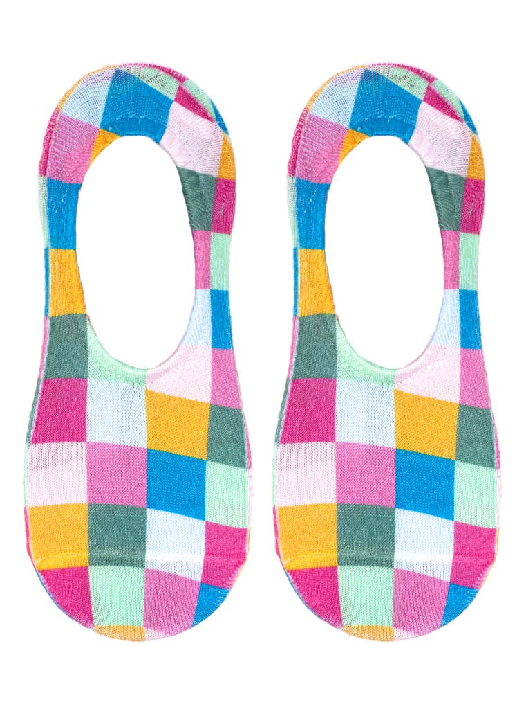 No-Show Liner Socks - Multi-Colored Checkered Squares