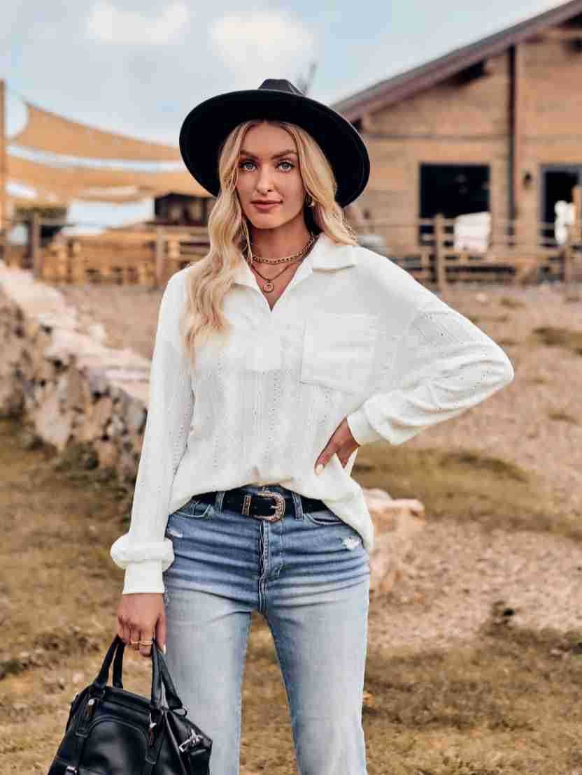 Ribbed Western Collared Top