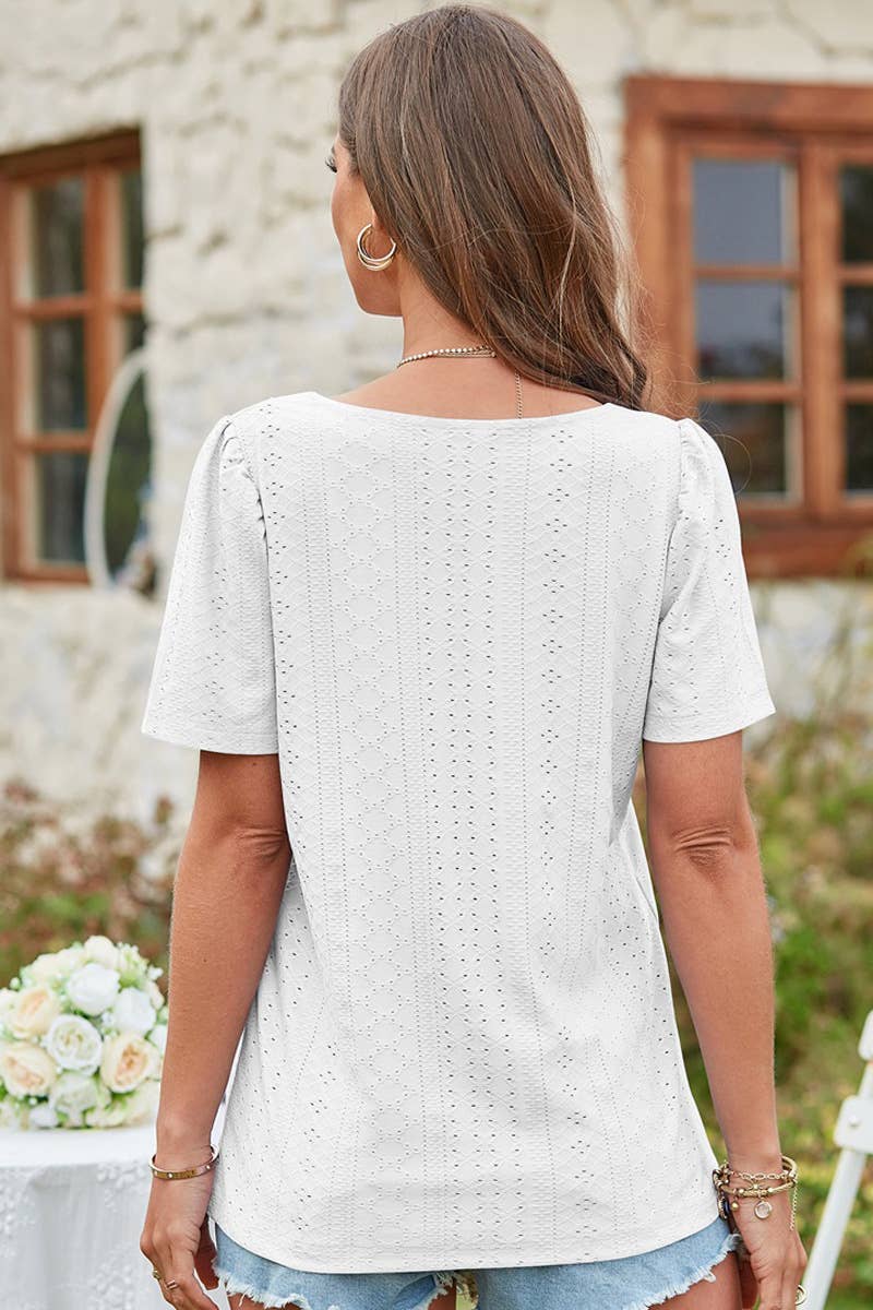 SQUERE NECK PUNCHING LACE TOP