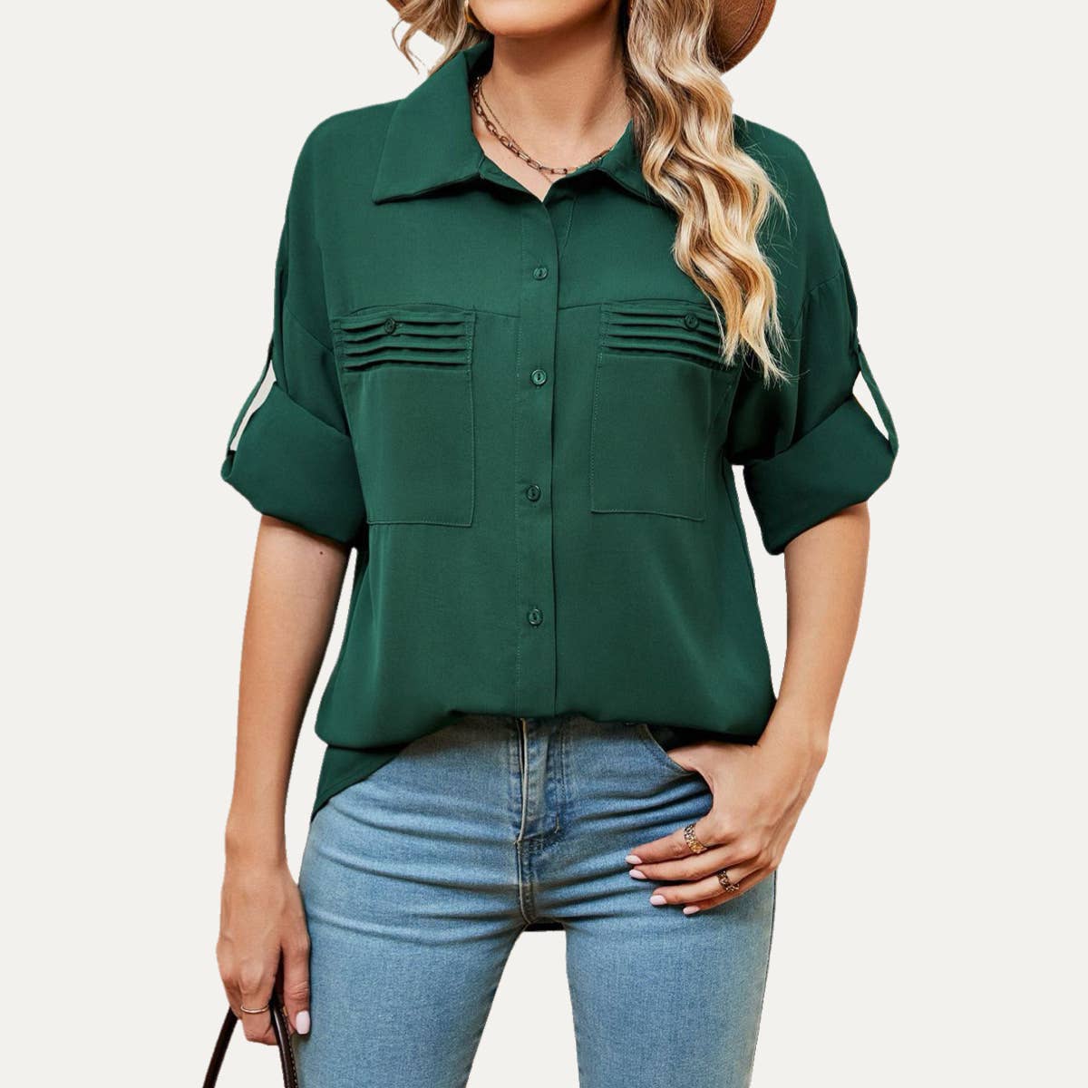 Working Out Solid Long Sleeve Pocket-Font Shirt: