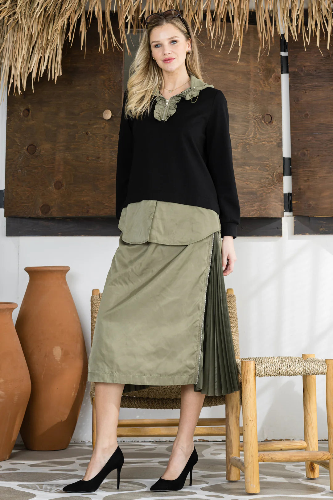 Jelani Skirt with Pleated Zipper Sides