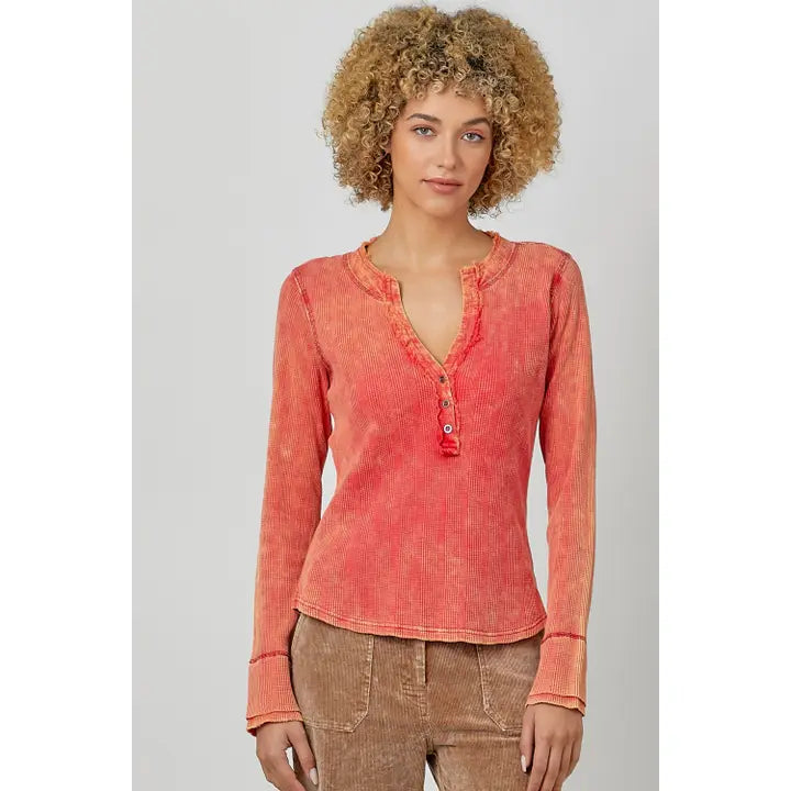 Washed Thermal Henley Top