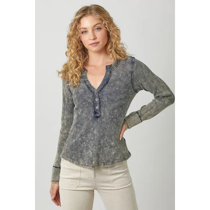 Washed Thermal Henley Top