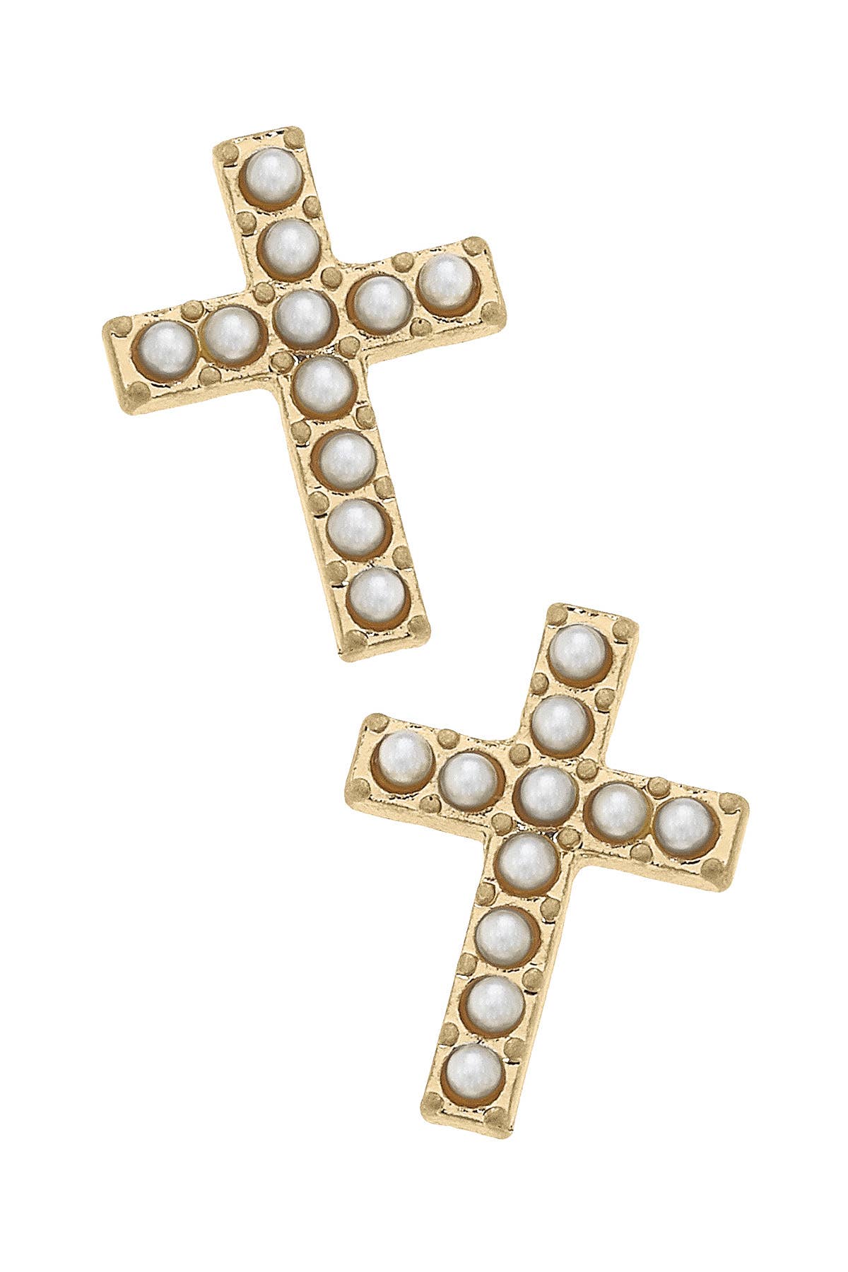 Meryl Pearl Studded Cross Stud Earrings in Ivory