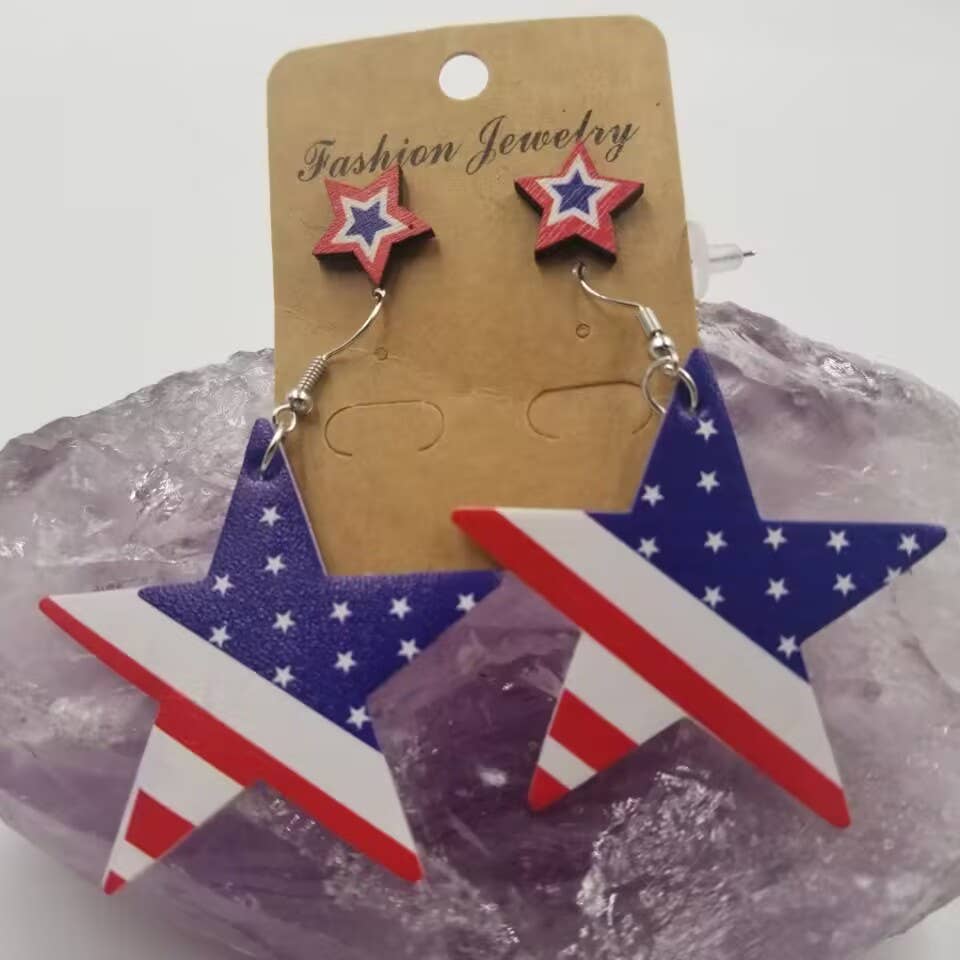 Patriotic Star Leather Earrings Set