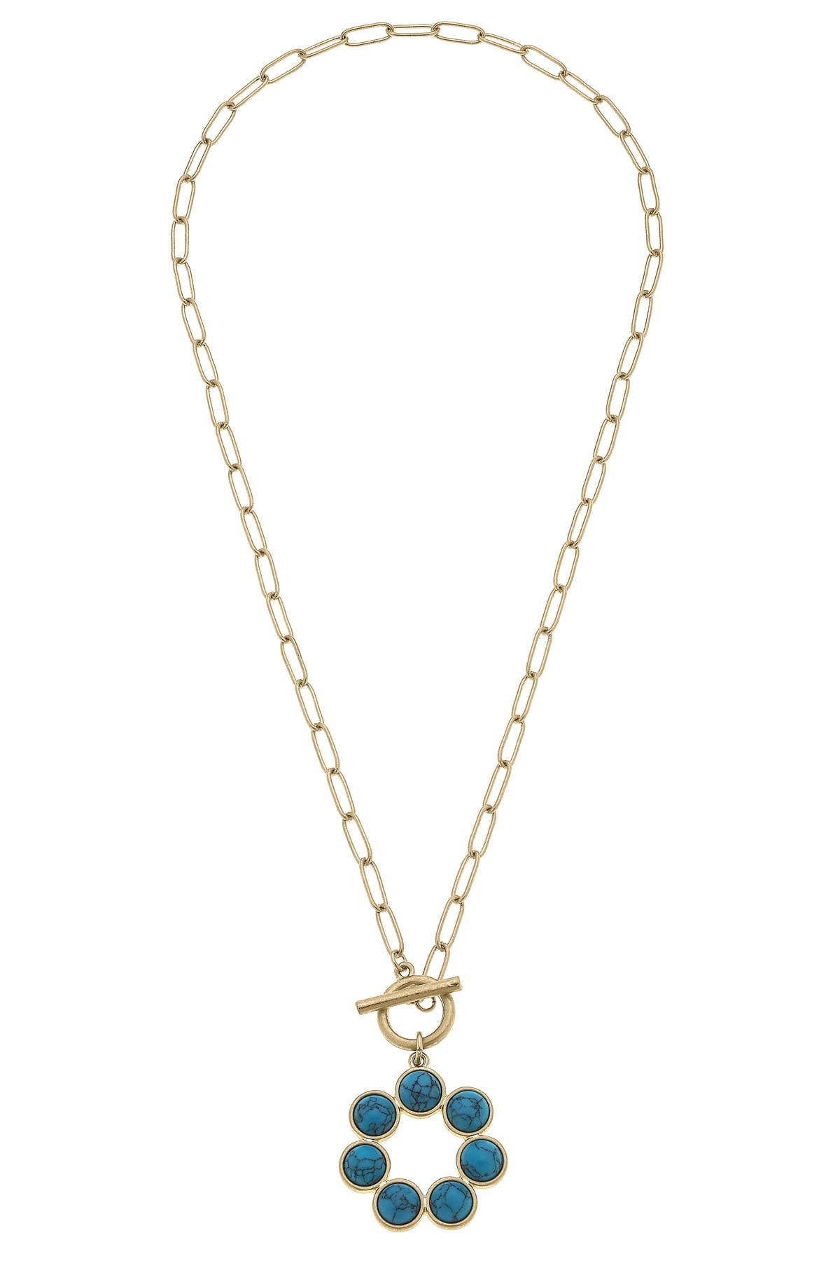 Rowdy Turquoise T-Bar Necklace in Turquoise & Worn Gold