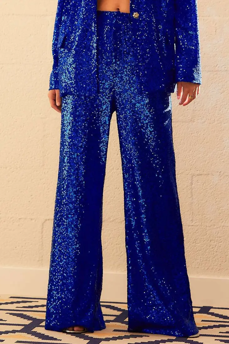 Blue Sequin Wide Fit Pants