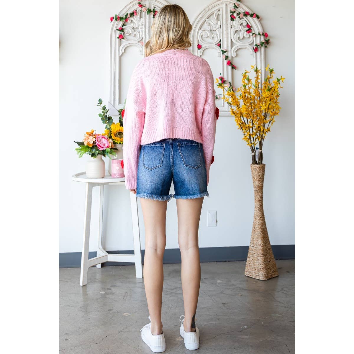 Fluffy Hearts Pom Pom Cardigan