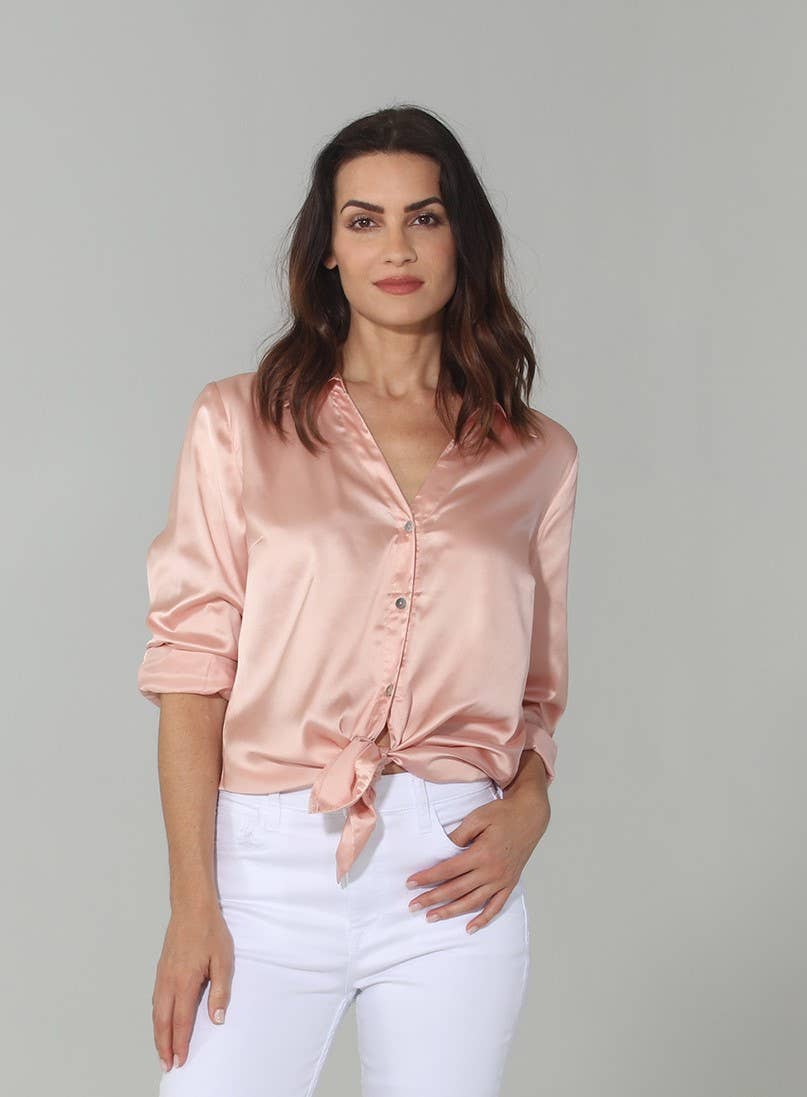 Peach Solid Charmeuse Blouse