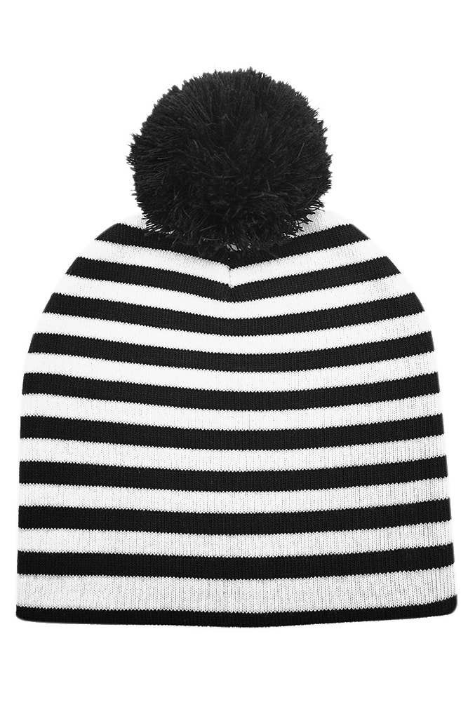 Two Tone Stripe Christmas Holiday Pom Beanie