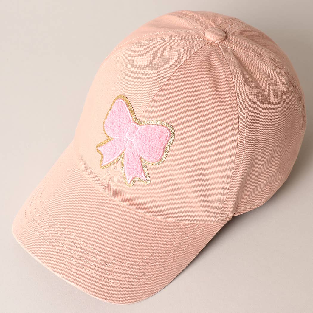 Fuzzy Pink Bow Patch Cotton Baseball Cap