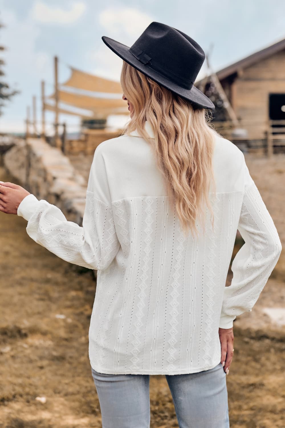 Ribbed Western Collared Top