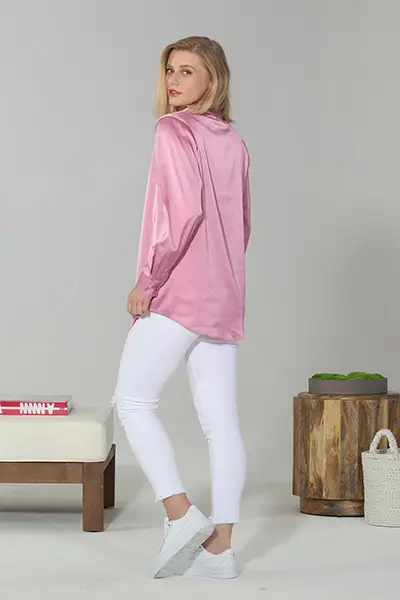 Orchid Charmeuse Long Sleeve Button Front Blouse