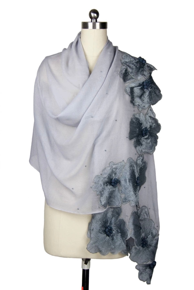 3D Floral Silk embroidered Scarf