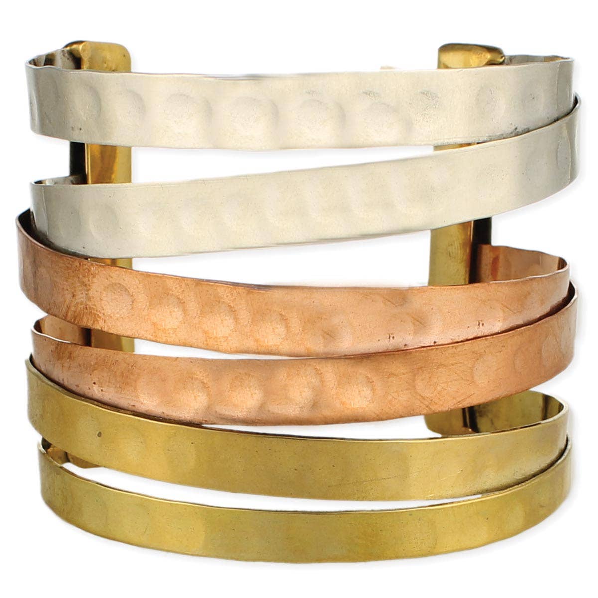 Mixed Metal Hammered Wide Cuff Bracelet