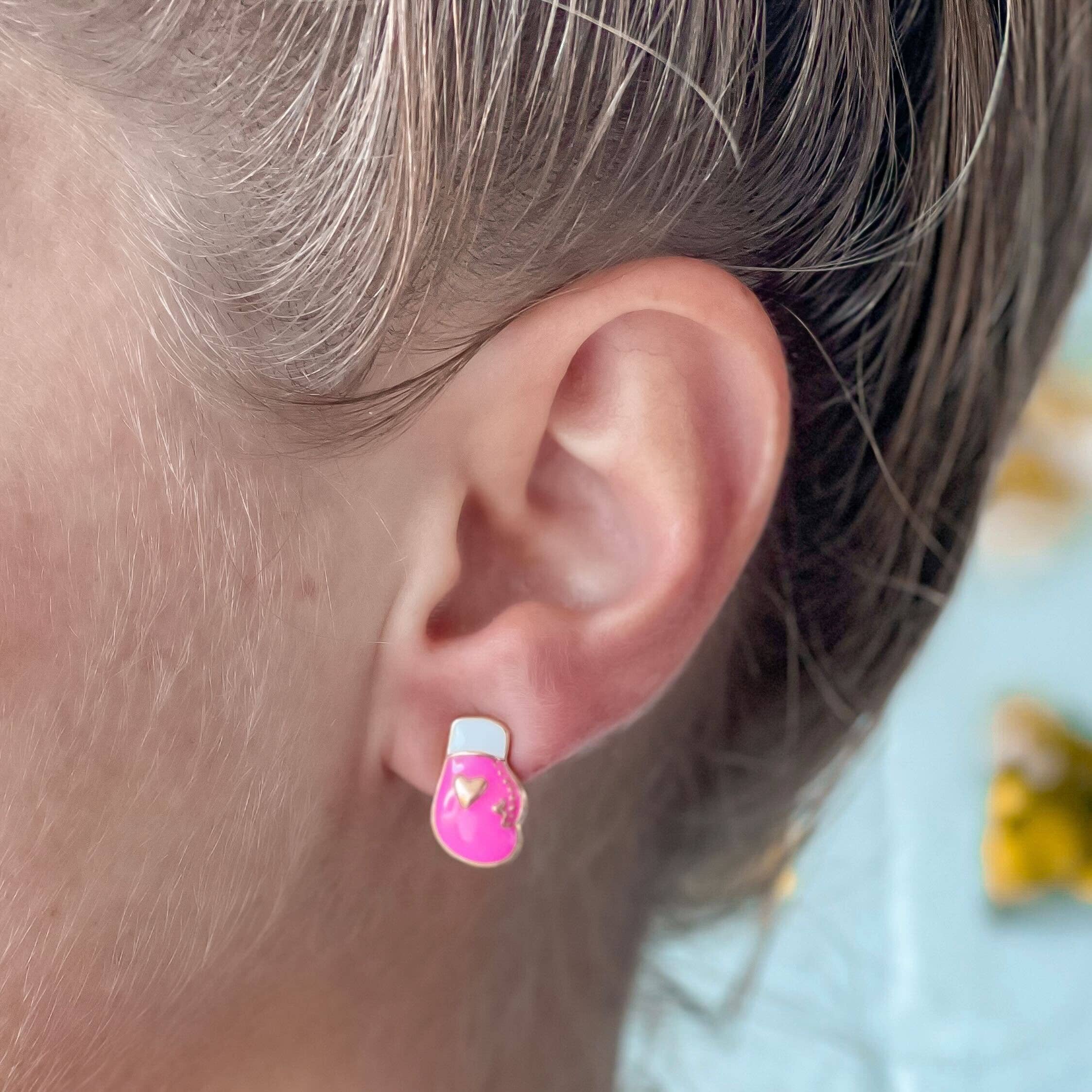 Pink Boxing Gloves Signature Enamel Stud Earrings Sstyle Boutique