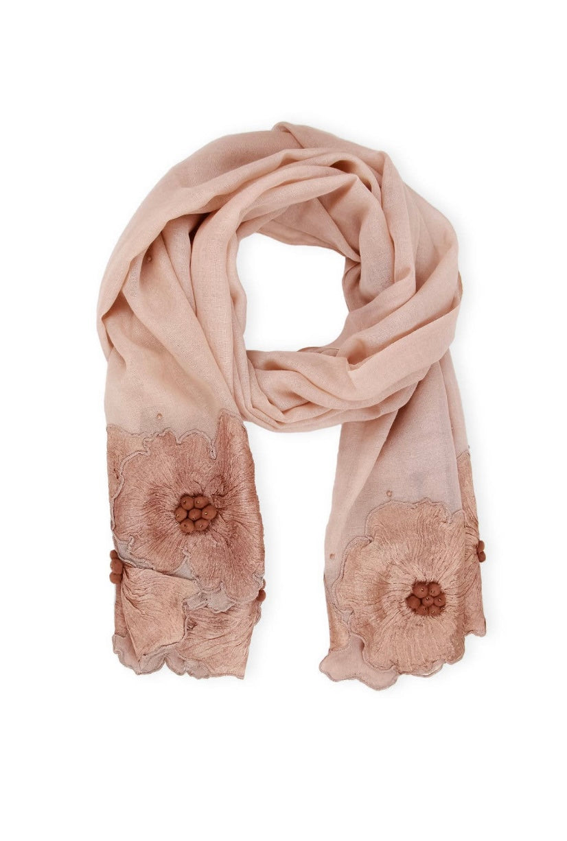 3D Floral Silk embroidered Scarf