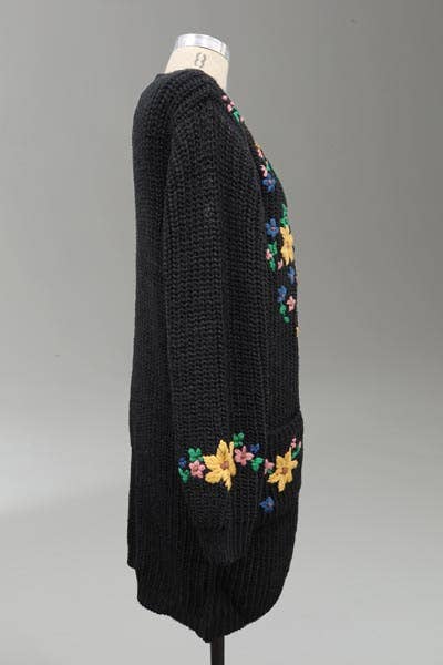 Embroidered Sweater Knit Grandpa Cardigan