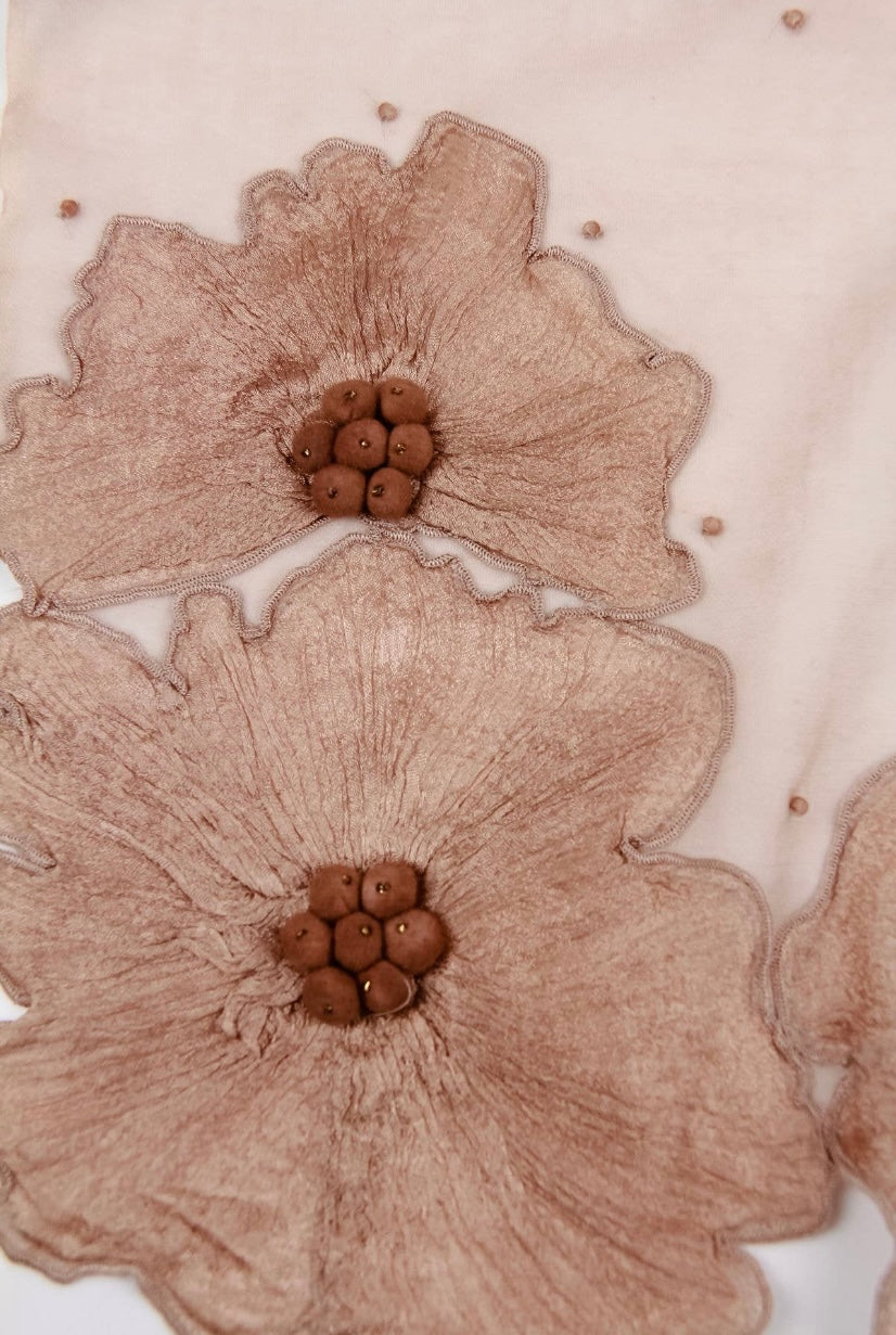 3D Floral Silk embroidered Scarf