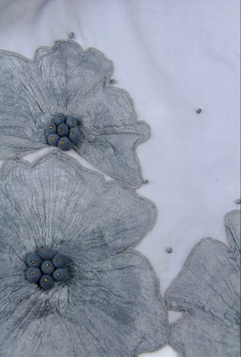 3D Floral Silk embroidered Scarf