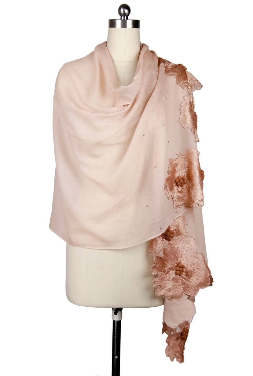 3D Floral Silk embroidered Scarf