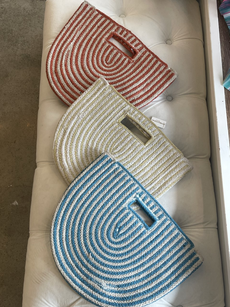 Round Striped Rainbow Woven Tote