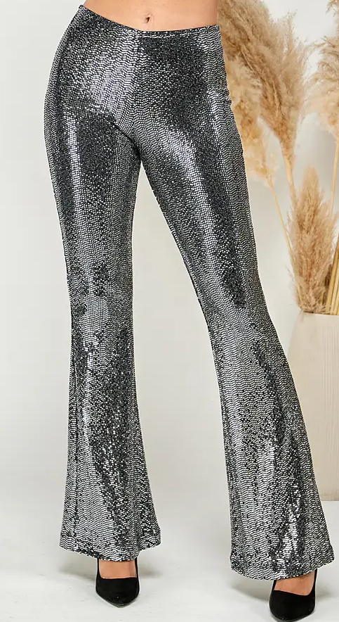 Black & Silver Sequin Pants Plus