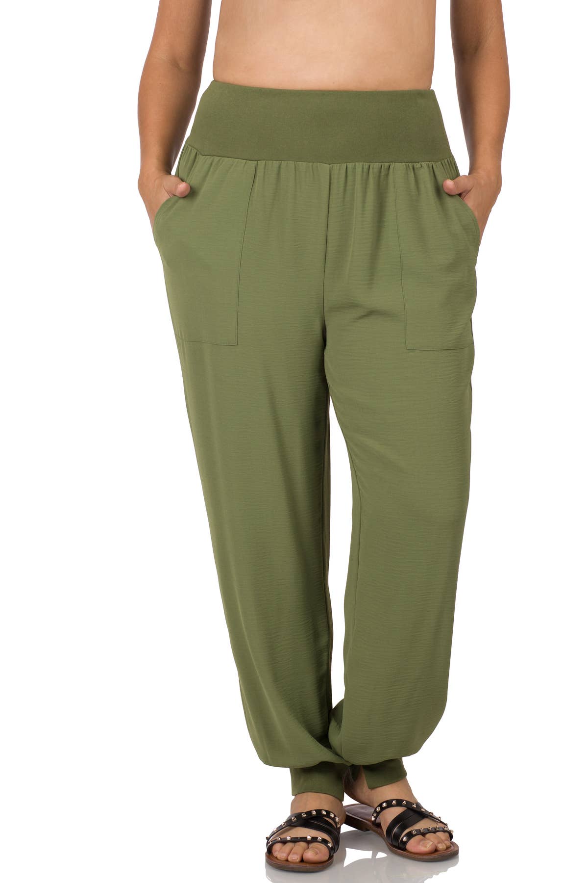 PLUS SIZE WOVEN AIRFLOW WIDE WAISTBAND JOGGER PANTS