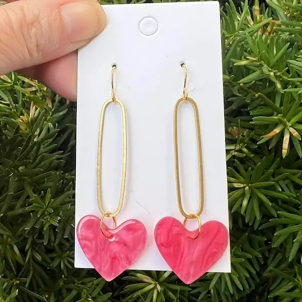 Pink Heart Swing Earrings
