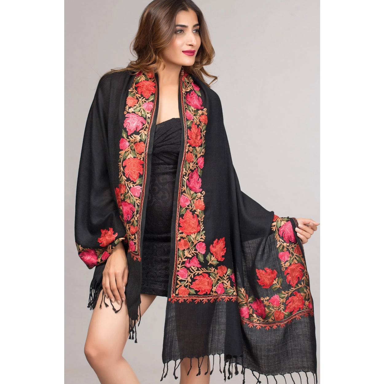 Taj Embroidered Wool Shawl