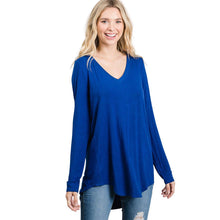 Load image into Gallery viewer, LONG SLEEVE V-NECK DOLPHIN HEM TOP
