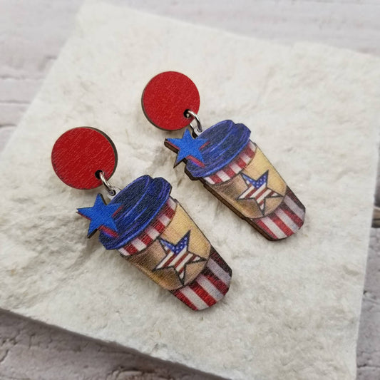 Fourth of July Patriotic Coffee Earrings