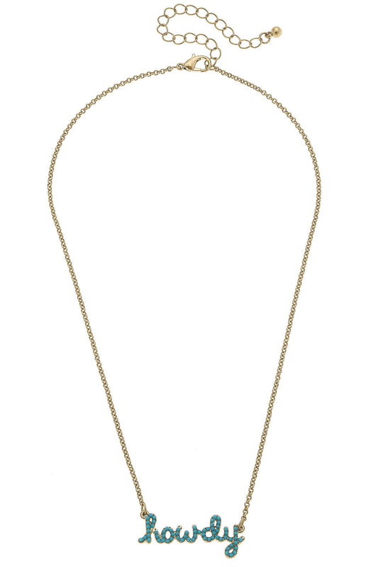 Howdy Turquoise Studded Script Necklace