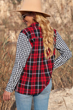 Load image into Gallery viewer, Plaid Splicing Hit Color Pockets Turndown Collar Long Sleeve
