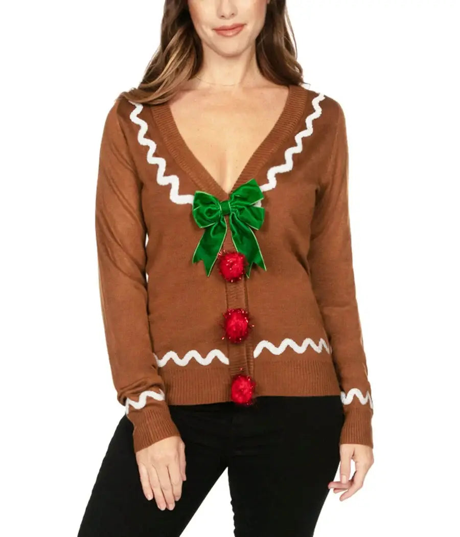 Gingerbread Man Women's Ugly Christmas Cardigan Sweater