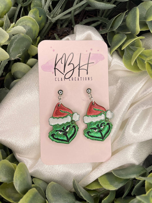 Glitter Green Dangle Handmade Clay Earrings