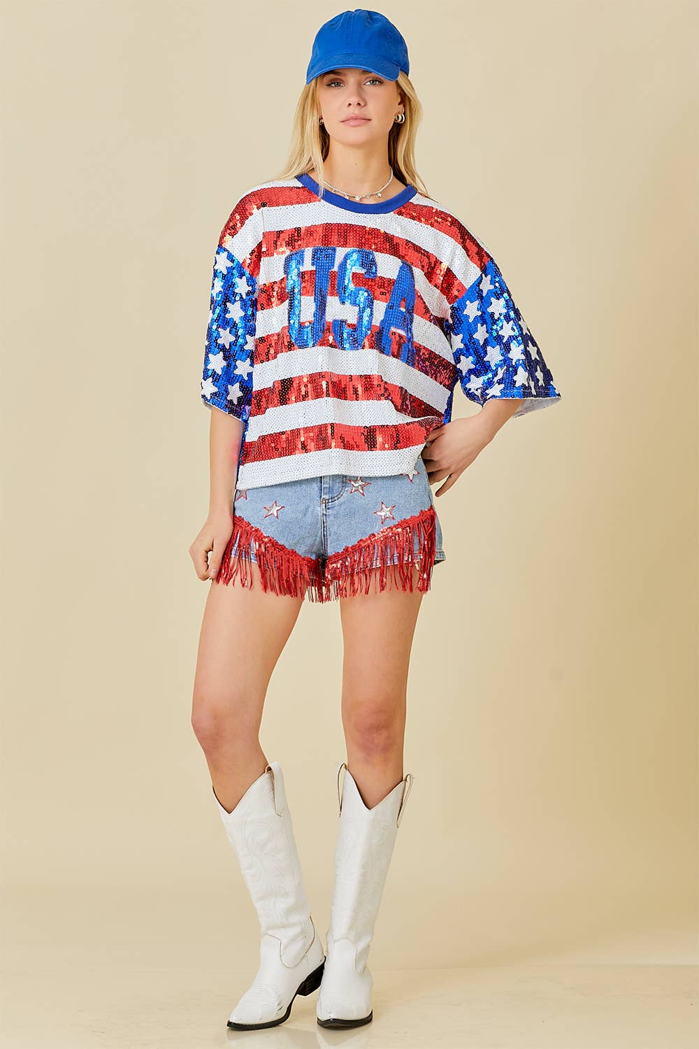 4th of July USA Sequin Crop Top