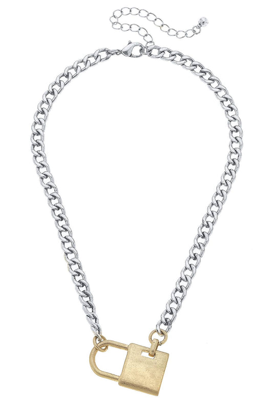Polly Padlocked Curb Chain Necklace in Two Tone