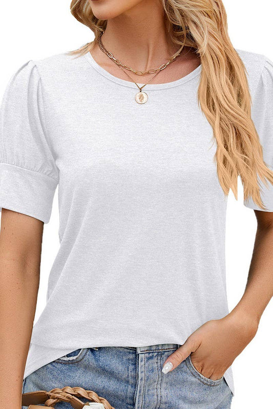 ROUND NECK SOLID COLOR BUTTON UP T SHIRT