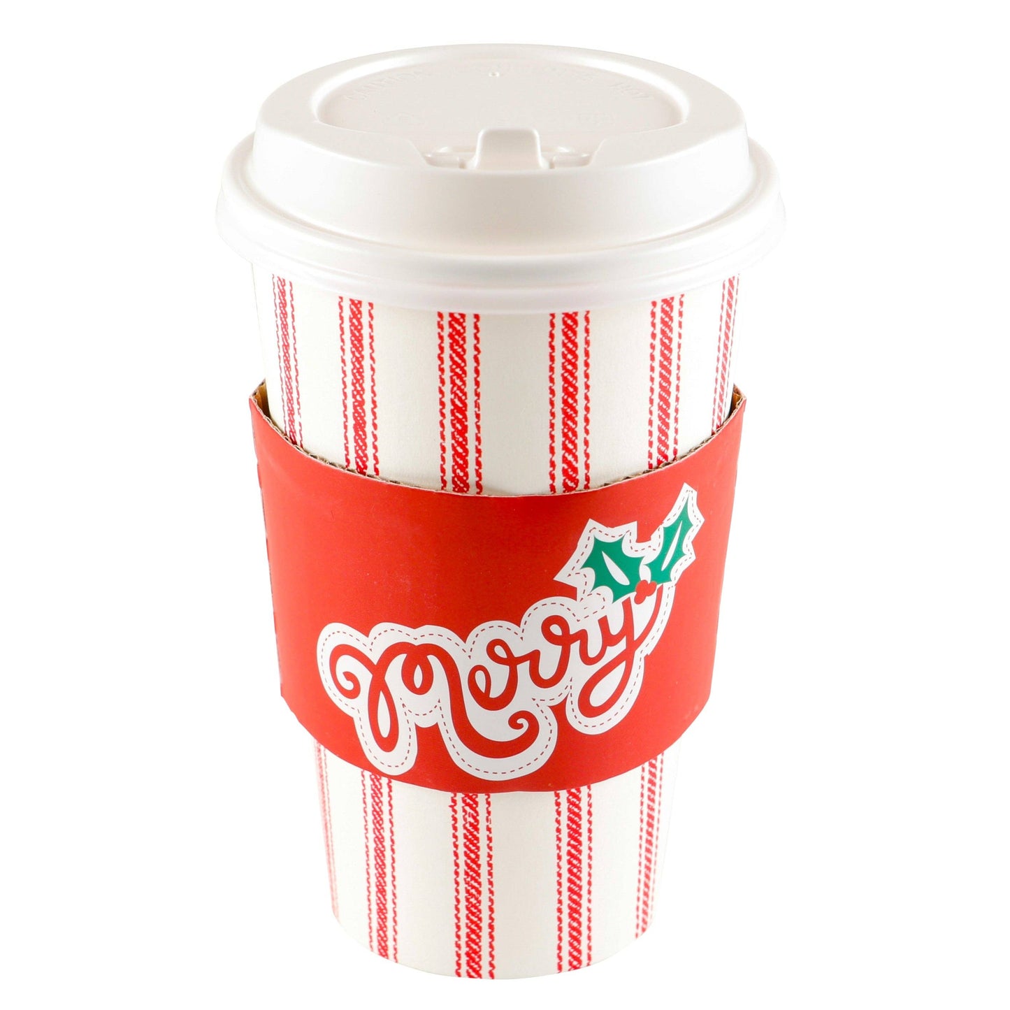RED TICKING W/ MERRY SLEEVE HOT/COLD CUP W/LID