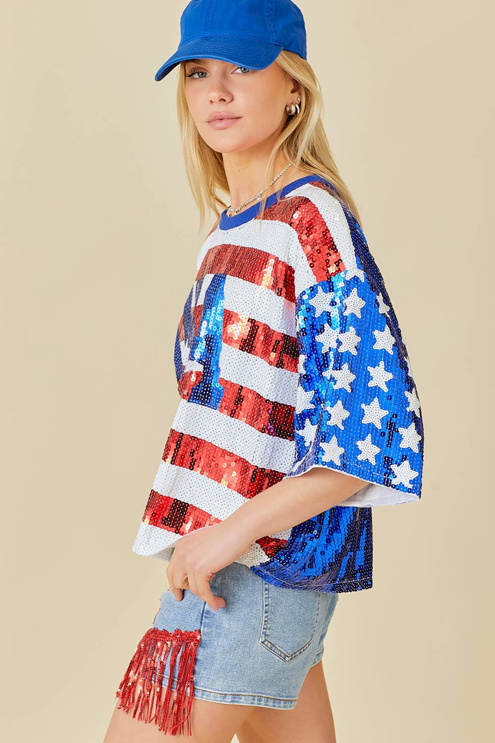 4th of July USA Sequin Crop Top
